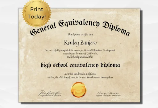 image of a fake GED diploma