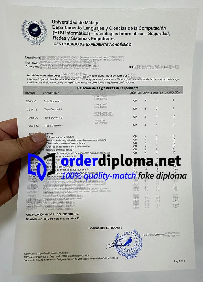 Where to order Universidad de Malaga transcript?